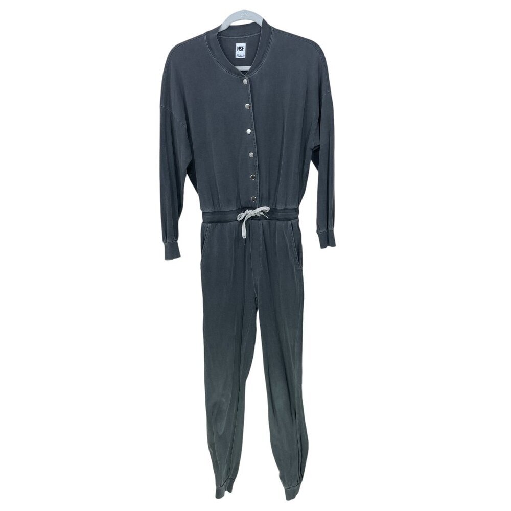 Revolve NSF Size P Jumpsuit Coveralls Cotton Jersey Gray Pockets Comfort Cozy